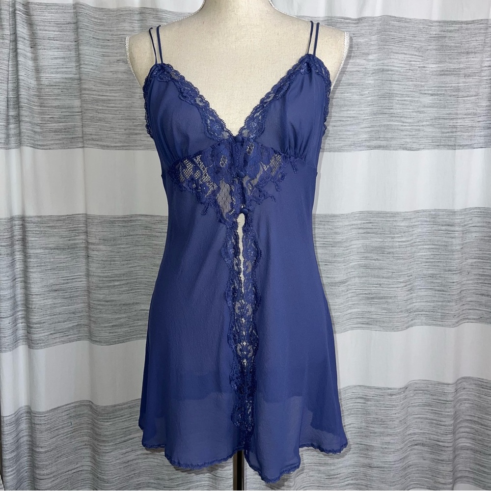 Victoria's Secret Vintage Blue Silk and Lace Chemise